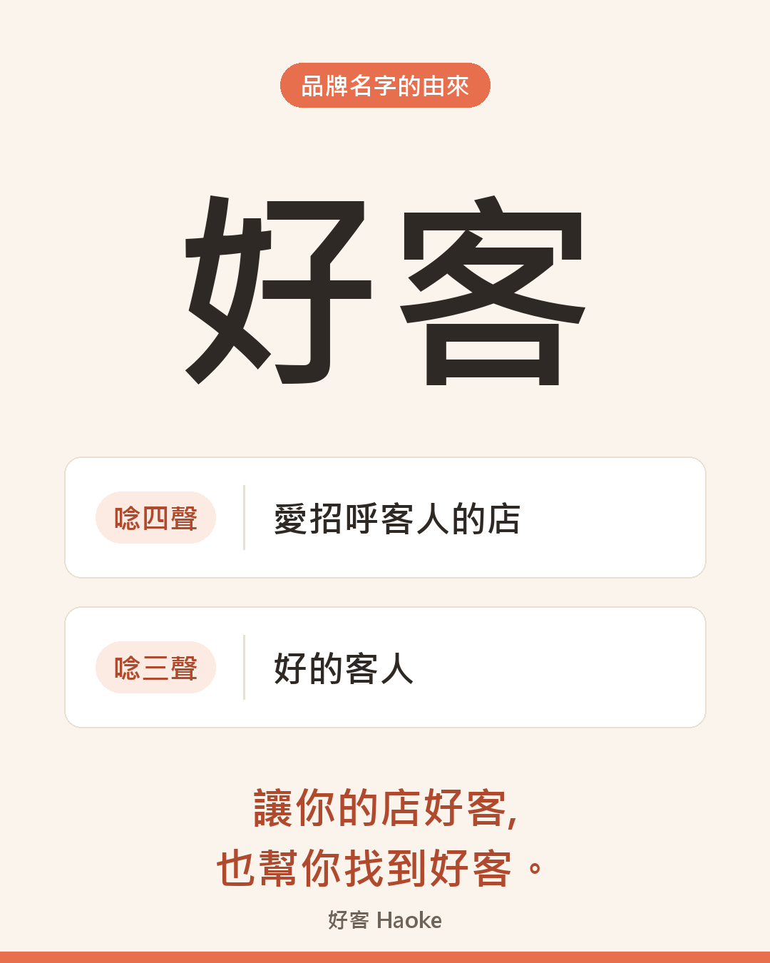 好客的取名雙關:唸四聲是愛招呼客人的店,唸三聲是好的客人